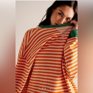 NWOT Free People Classic Stripped Oversized Crewneck